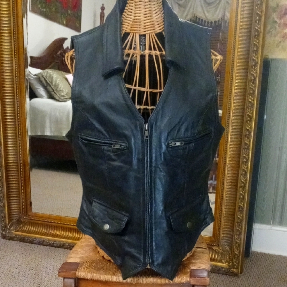 Vintage Genuine Black Leather Biker Vest